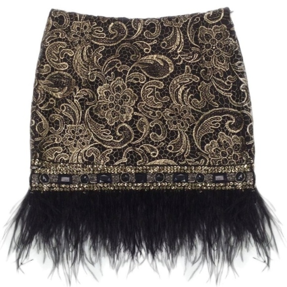Rickety Rack | Skirts | Ostrich Feather Metallic Black Gold Luxury ...